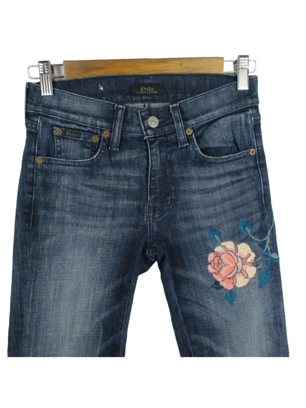 Polo Ralph Lauren Embroidered Women's Tompkins Skinny Floral Jeans US 25 NEW - Picture 3 of 10